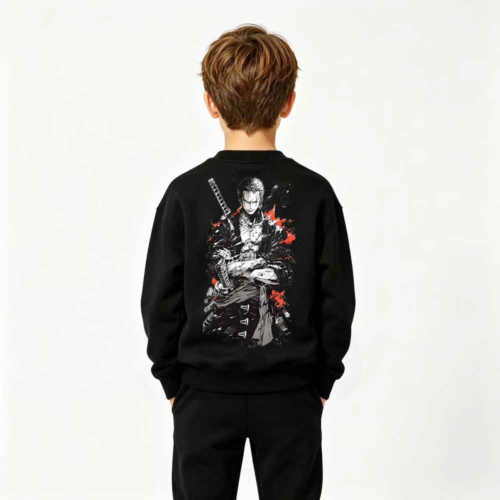 One Piece Anime Graphic Crewneck Sweatshirt for Zoro Kids Cartoon Print Cotton Tee