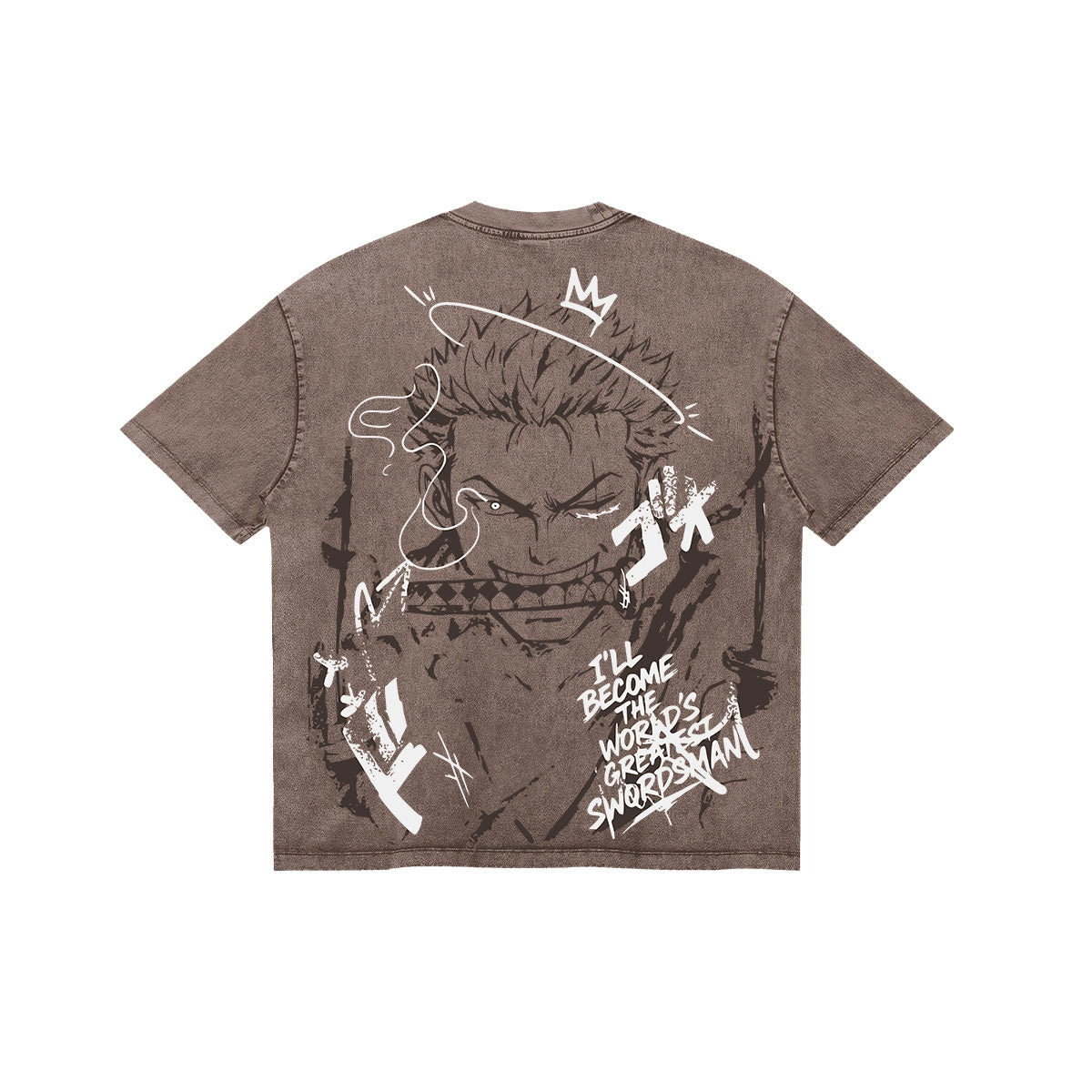 One Piece Zoro Anime Print T-Shirt Pure Cotton Washed Short-Sleeve Top Cartoon Graphic Style