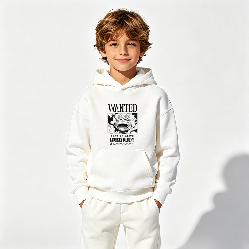 One Piece Anime Graphic Hoodie for Luffy Kids Cartoon Print Cotton Tee