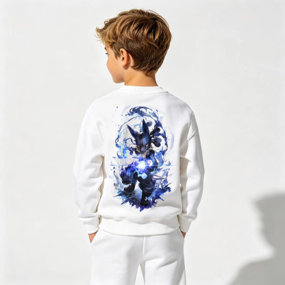 Pokémon Anime Graphic Crewneck Sweatshirt for Lucario Kids Cartoon Print Cotton Tee