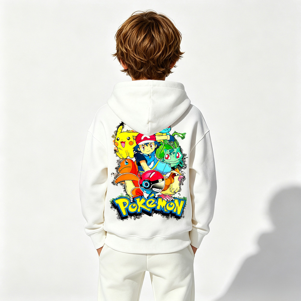 Pokémon Anime Graphic Hoodie for Kids Cartoon Print Cotton Tee