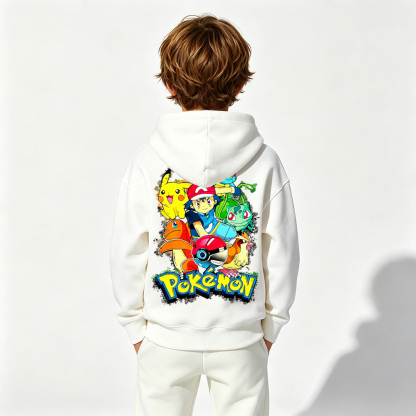 Pokémon Anime Graphic Hoodie for Kids Cartoon Print Cotton Tee