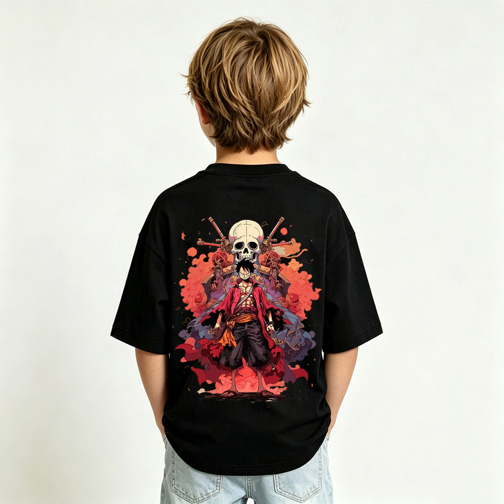 One Piece Anime Graphic T-Shirt for Luffy Kids Cartoon Print Cotton Tee