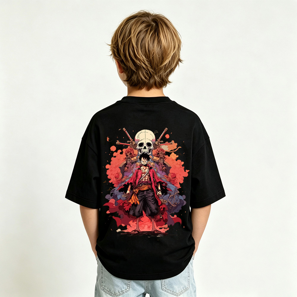 One Piece Anime Graphic T-Shirt for Luffy Kids Cartoon Print Cotton Tee