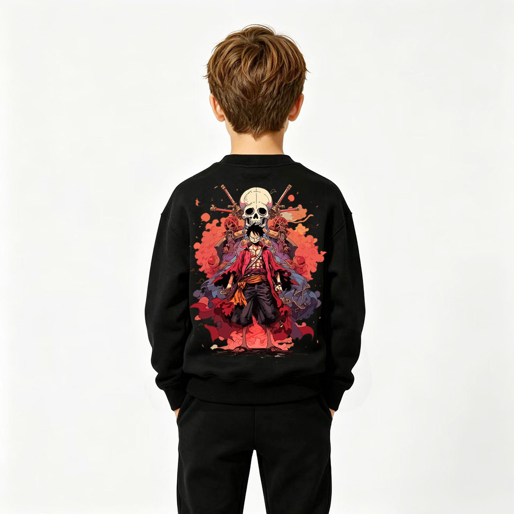 One Piece Anime Graphic Crewneck Sweatshirt for Luffy Kids Cartoon Print Cotton Tee