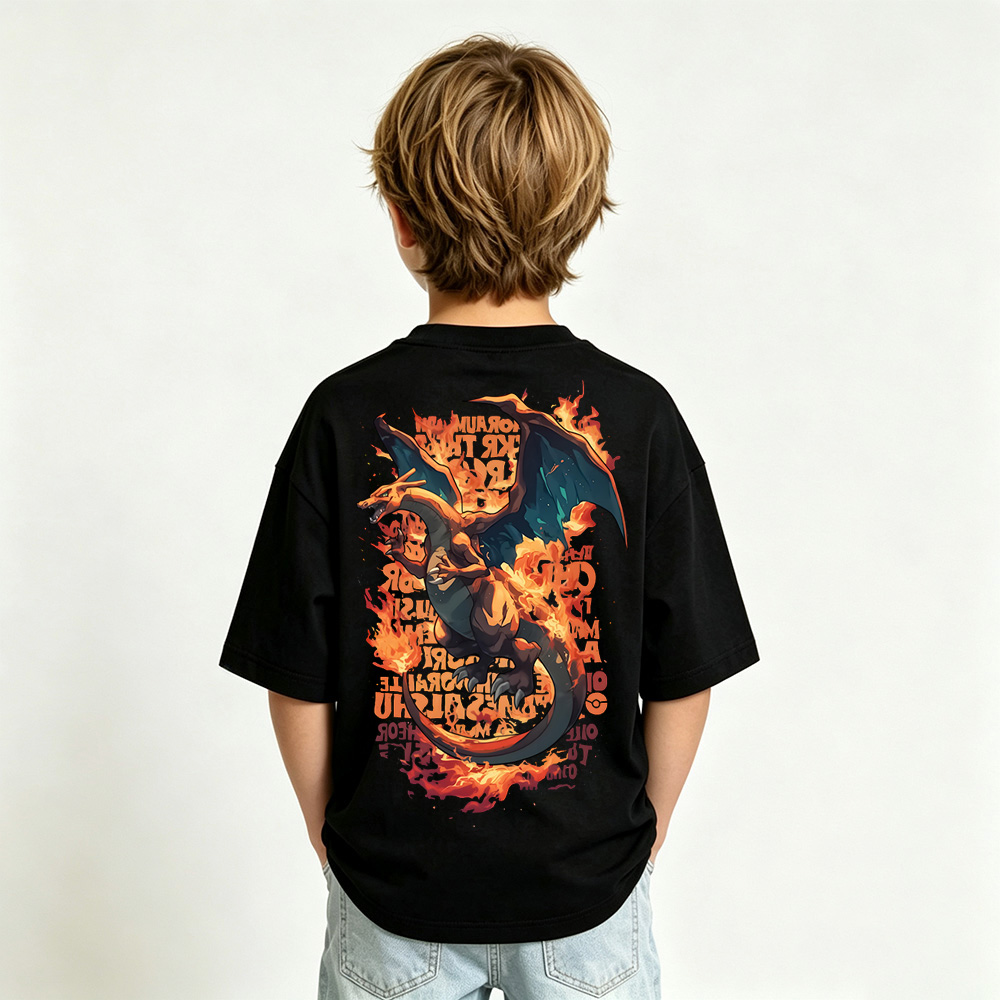 Pokémon Anime Graphic T-Shirt for Charizard Kids Cartoon Print Cotton Tee