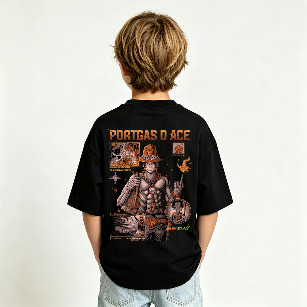 One Piece Anime Graphic T-Shirt for Ace Kids Cartoon Print Cotton Tee