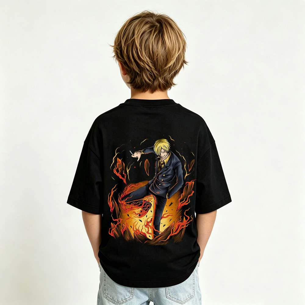 One Piece Anime Graphic T-Shirt for Sanji Kids Cartoon Print Cotton Tee