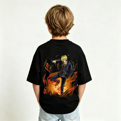 One Piece Anime Graphic T-Shirt for Sanji Kids Cartoon Print Cotton Tee