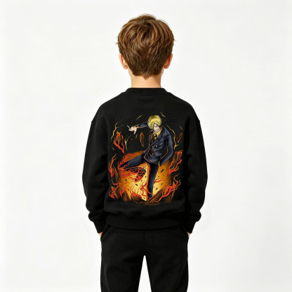 One Piece Anime Graphic Crewneck Sweatshirt for Sanji Kids Cartoon Print Cotton Tee