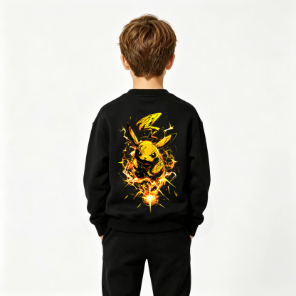 Pokémon Anime Graphic Crewneck Sweatshirt for Pikachu Kids Cartoon Print Cotton Tee