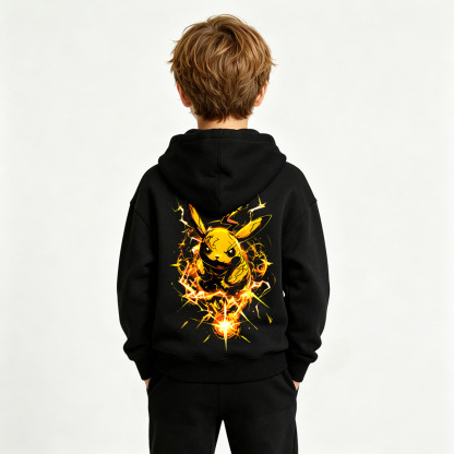 Pokémon Anime Graphic Hoodie for Pikachu Kids Cartoon Print Cotton Tee