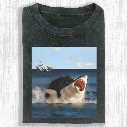 FAT CAT VS. SHARK  T-SHIRT-ComicClothe