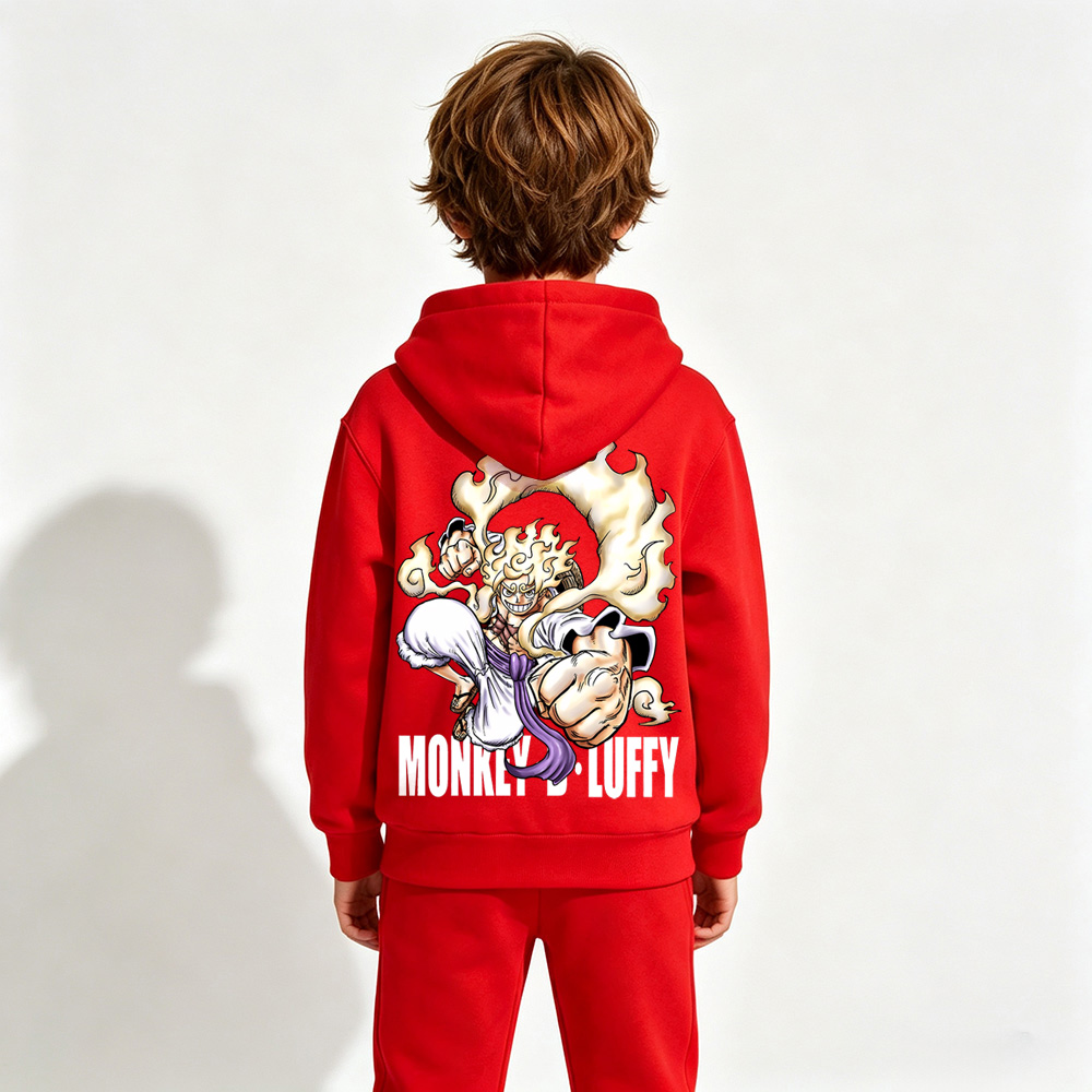 One Piece Gear 5 Luffy Anime Graphic Hoodie for Kids Cartoon Print Cotton Tee