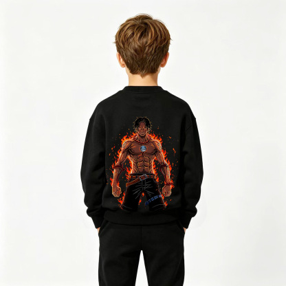 One Piece Anime Graphic Crewneck Sweatshirt for Ace Kids Cartoon Print Cotton Tee