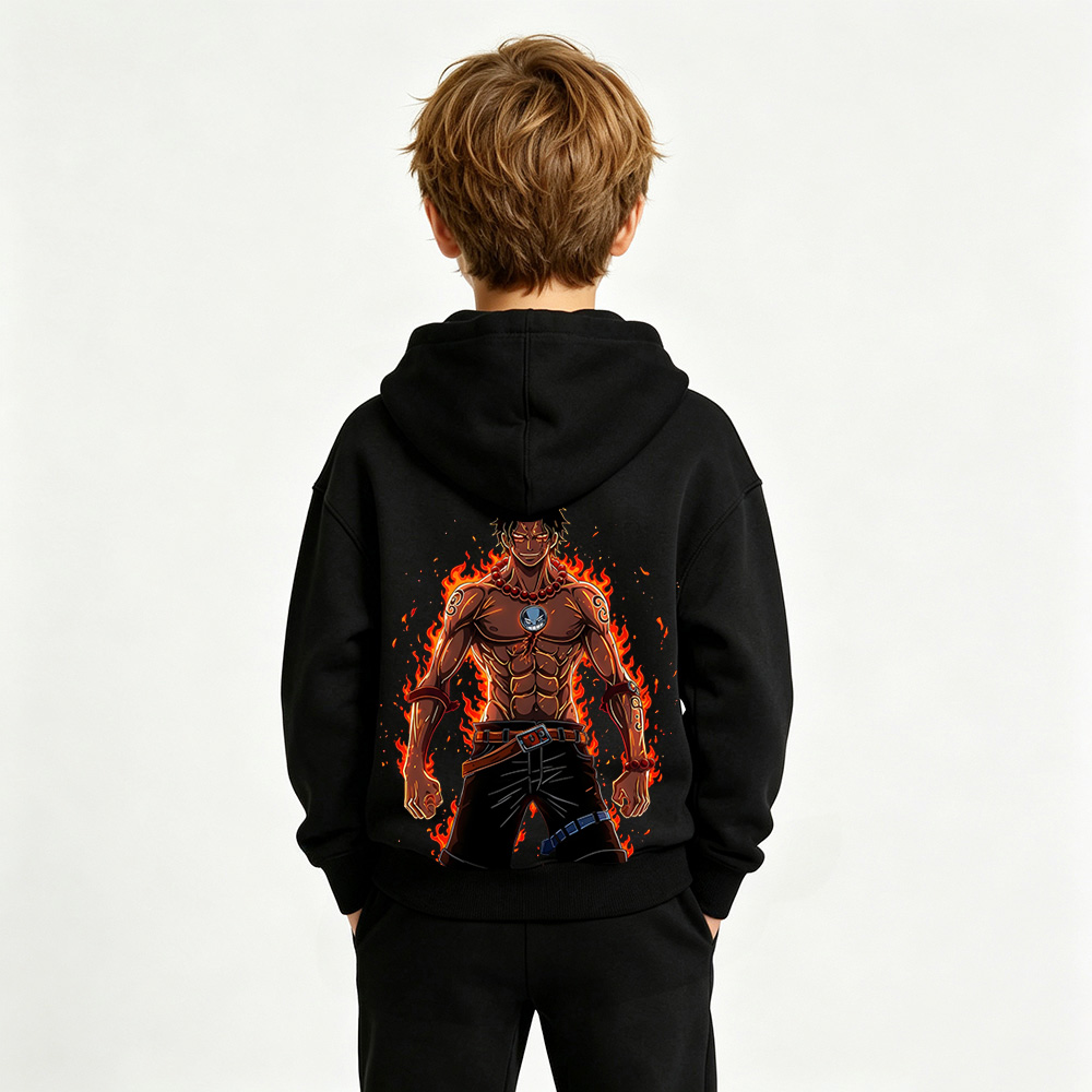 One Piece Anime Graphic Hoodie for Ace Kids Cartoon Print Cotton Tee