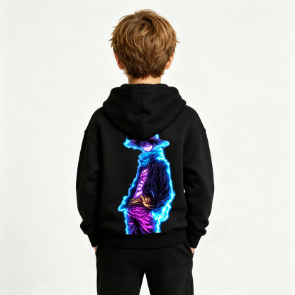 One Piece Anime Graphic Hoodie for Luffy Kids Cartoon Print Cotton Tee