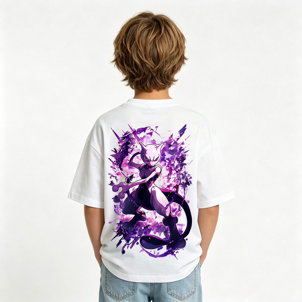 Pokémon Anime Graphic T-Shirt for Mewtwo Kids Cartoon Print Cotton Tee