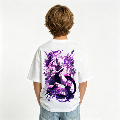 Pokémon Anime Graphic T-Shirt for Mewtwo Kids Cartoon Print Cotton Tee