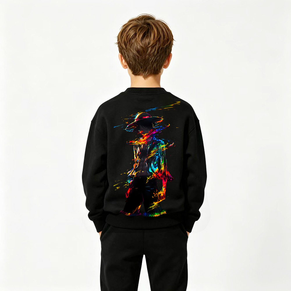 One Piece Anime Graphic Crewneck Sweatshirt for Luffy Kids Cartoon Print Cotton Tee