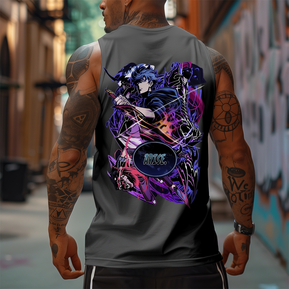 Oversized Anime Print Gym Tank Top-AnimeClothe