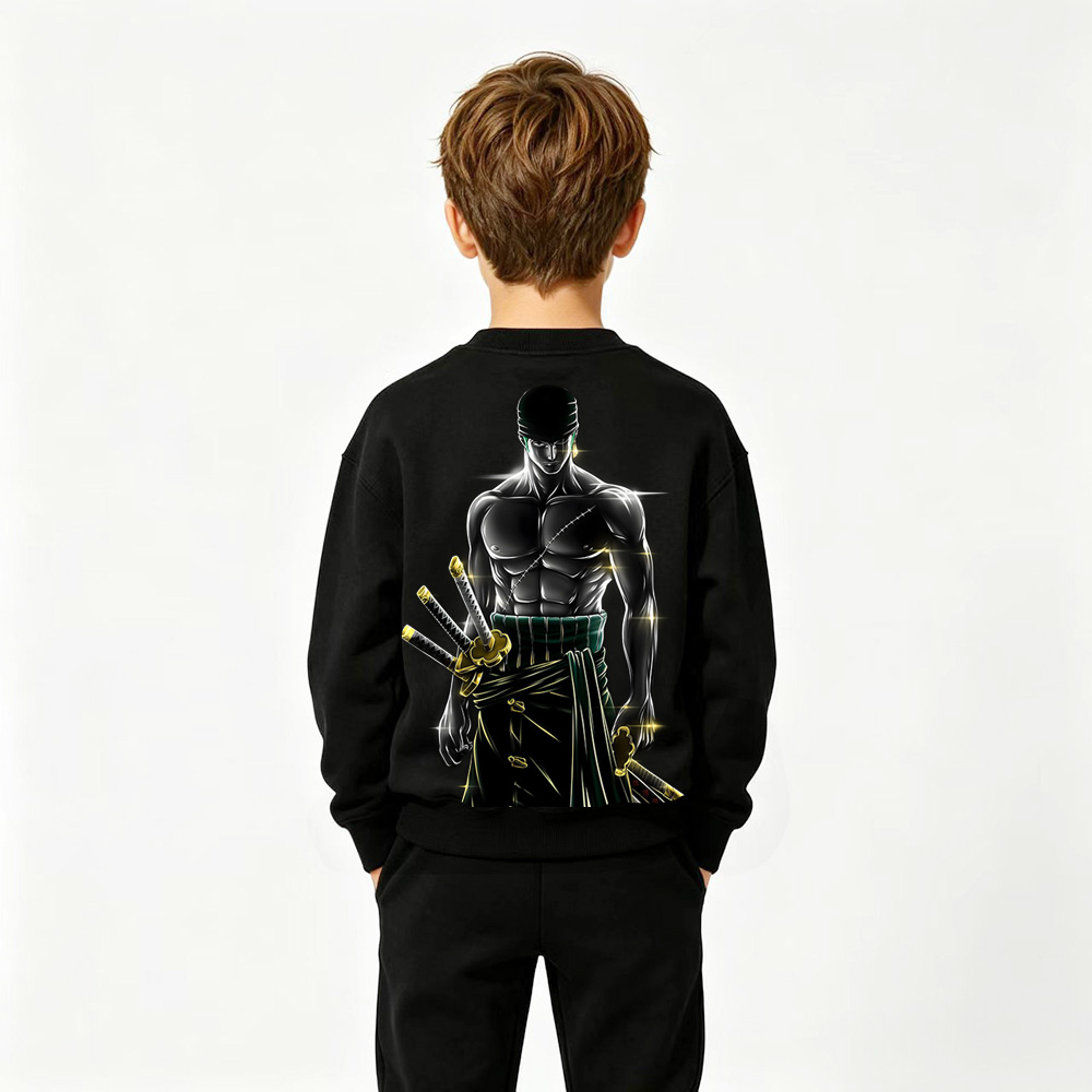 One Piece Anime Graphic Crewneck Sweatshirt for Zoro Kids Cartoon Print Cotton Tee