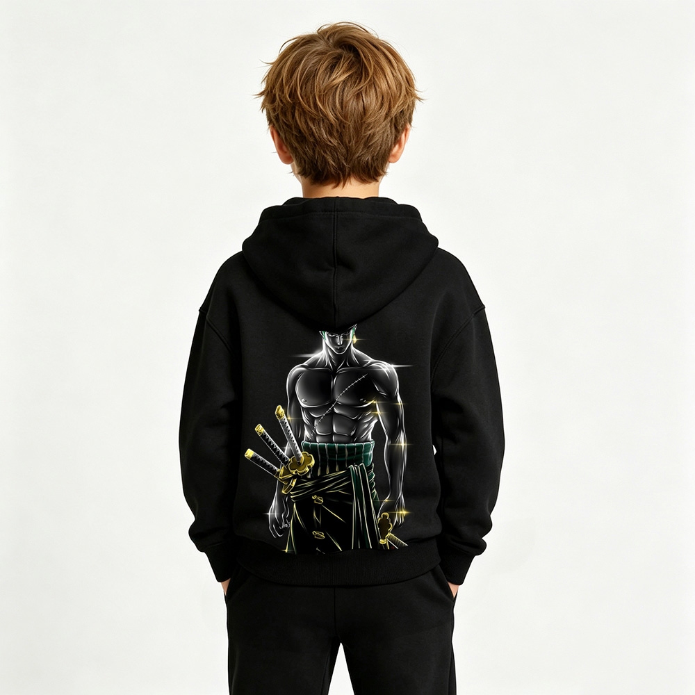 One Piece Anime Graphic Hoodie for Zoro Kids Cartoon Print Cotton Tee