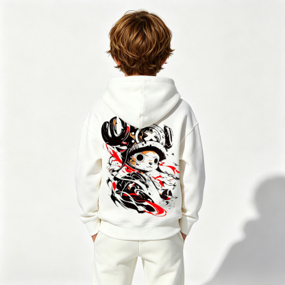 One Piece Anime Graphic Hoodie for Chopper Kids Cartoon Print Cotton Tee