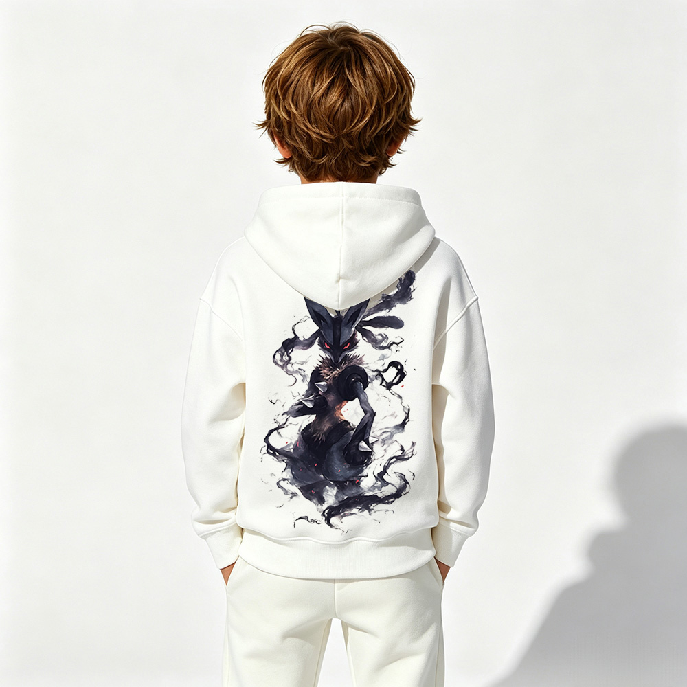 Pokémon Anime Graphic Hoodie for Lucario Kids Cartoon Print Cotton Tee