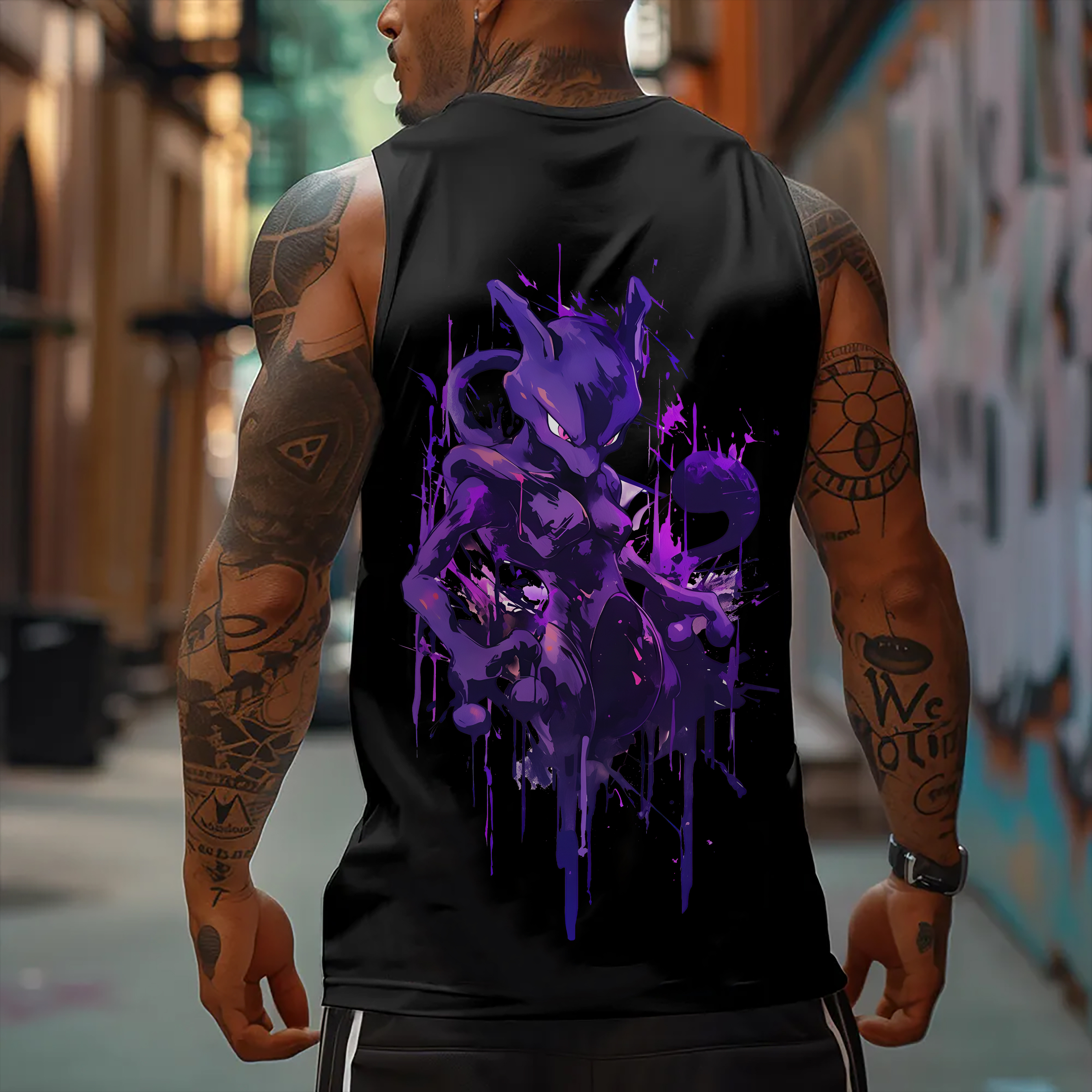 Oversized Anime Print Gym Tank Top