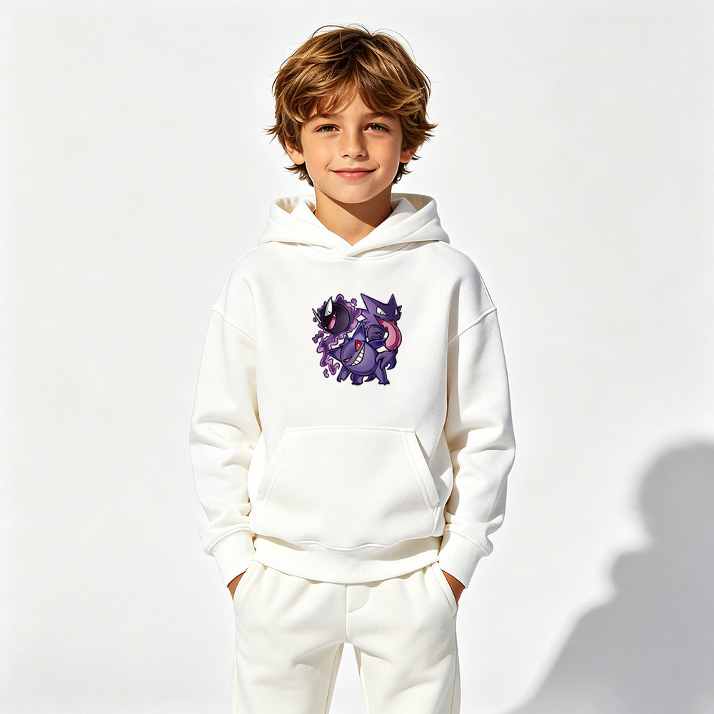 Pokémon Anime Graphic Hoodie for Gengar Kids Cartoon Print Cotton Tee