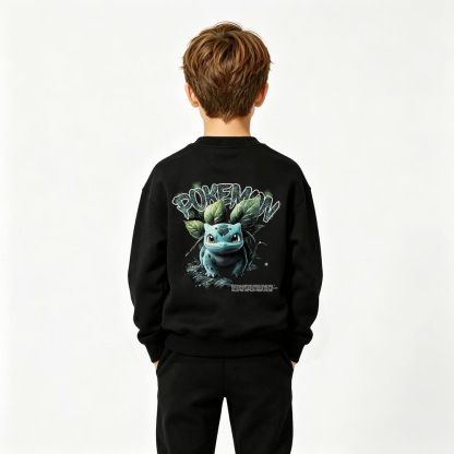 Pokémon Anime Graphic Crewneck Sweatshirt for Bulbasaur Kids Cartoon Print Cotton Tee