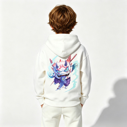 Pokémon Anime Graphic Hoodie for Gengar Kids Cartoon Print Cotton Tee