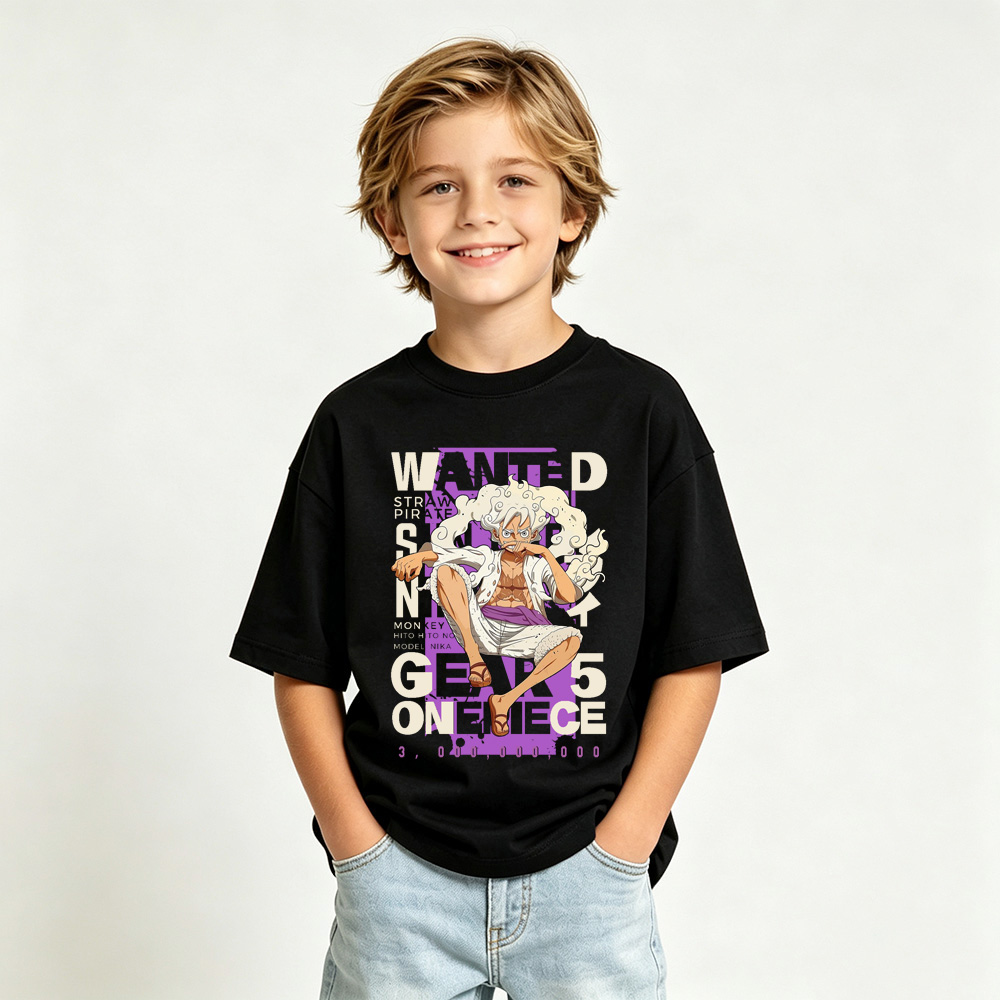 One Piece Anime Graphic T-Shirt for Gear 5 Luffy Kids Cartoon Print Cotton Tee