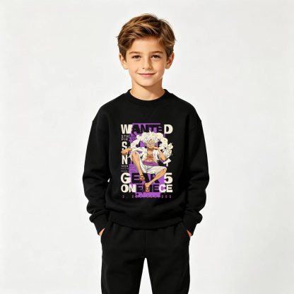 One Piece Anime Graphic Crewneck Sweatshirt for Gear 5 Luffy Kids Cartoon Print Cotton Tee