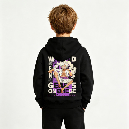 One Piece Anime Graphic Hoodie for Gear 5 Luffy Kids Cartoon Print Cotton Tee