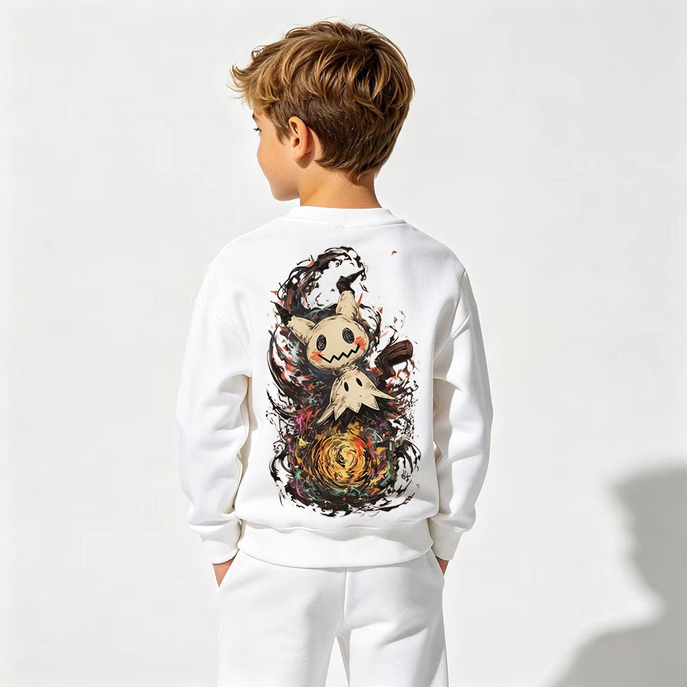 Pokémon Anime Graphic Crewneck Sweatshirt for Mimikyu Kids Cartoon Print Cotton Tee