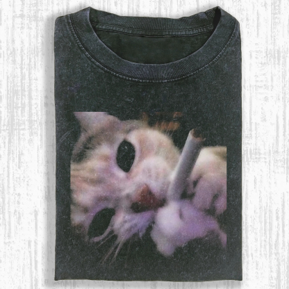 CIGARETTE SMOKING CAT T-SHIRT-ComicClothe