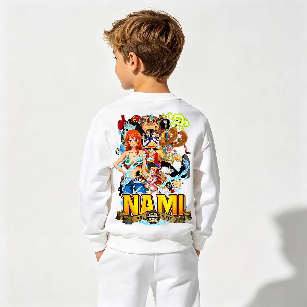 One Piece Anime Graphic Crewneck Sweatshirt for Nami Kids Cartoon Print Cotton Tee