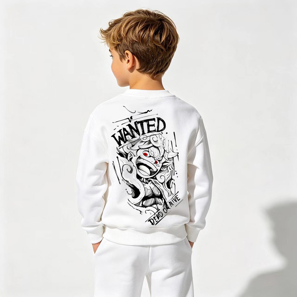 One Piece Anime Graphic Crewneck Sweatshirt for Gear 5 Luffy Kids Cartoon Print Cotton Tee