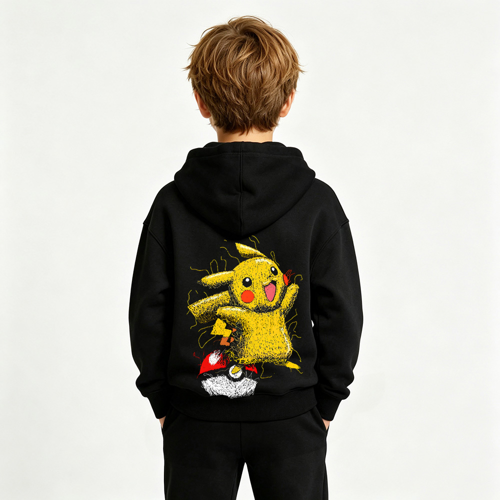 Pokémon Anime Graphic Hoodie for Pikachu Kids Cartoon Print Cotton Tee