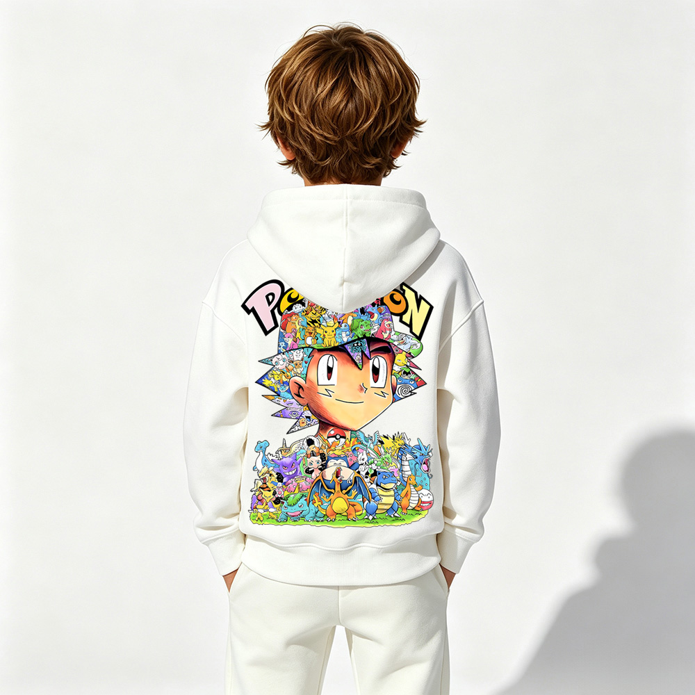 Pokémon Anime Graphic Hoodie for Kids Cartoon Print Cotton Tee