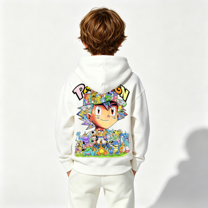 Pokémon Anime Graphic Hoodie for Kids Cartoon Print Cotton Tee