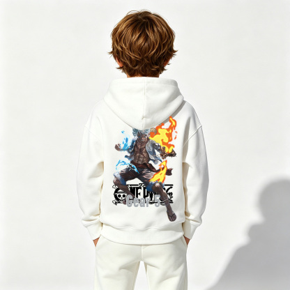 One Piece Anime Graphic Hoodie for Gear 5 Luffy Kids Cartoon Print Cotton Tee