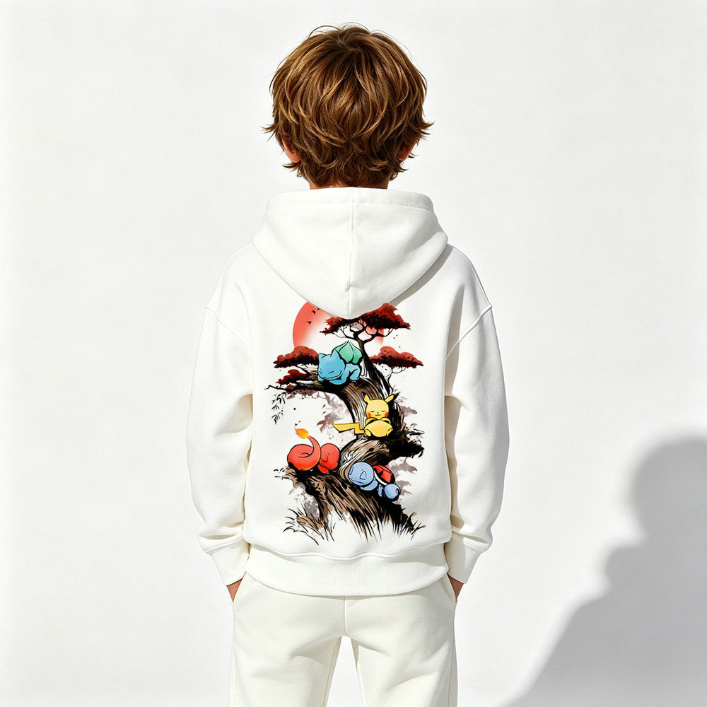 Pokémon Anime Graphic Hoodie for Kids Cartoon Print Cotton Tee