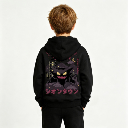 Pokémon Anime Graphic Hoodie for Gengar Kids Cartoon Print Cotton Tee