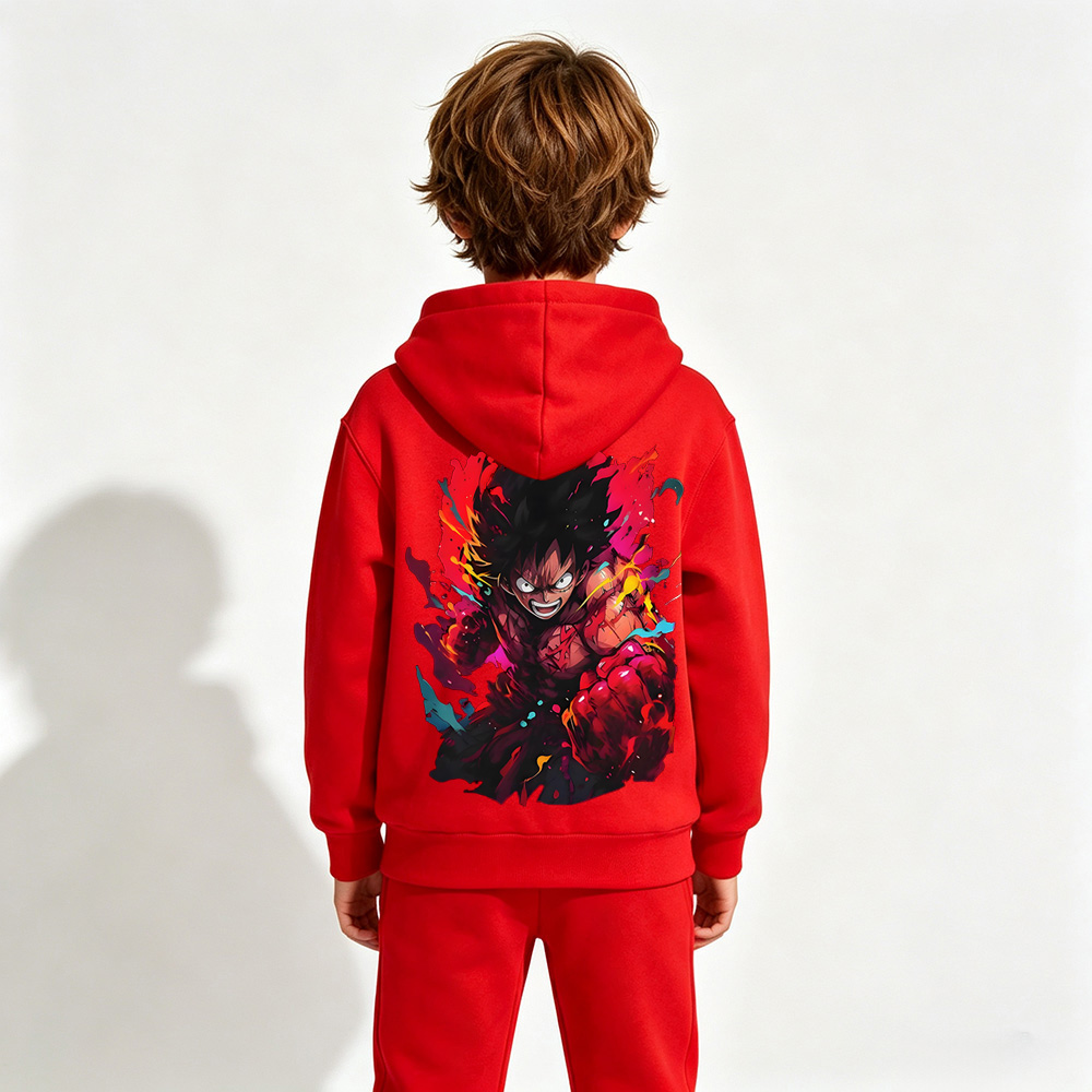 One Piece Luffy Anime Graphic Hoodie for Gear 5 Luffy Kids Cartoon Print Cotton Tee