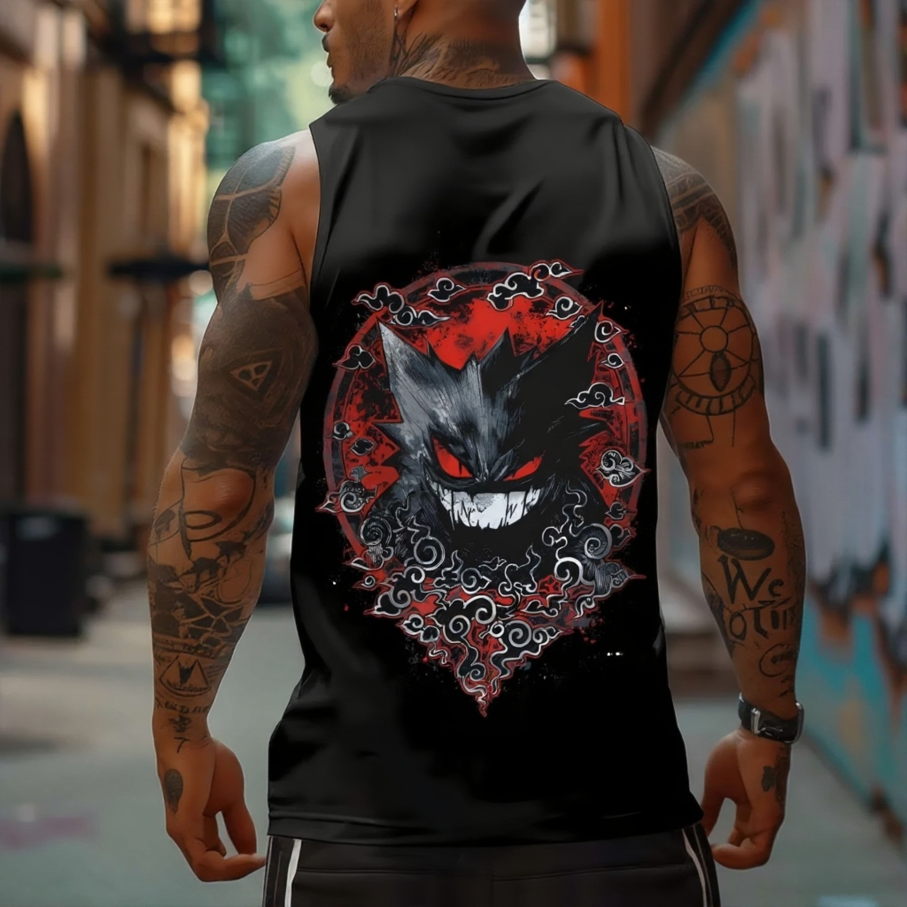 Oversized Anime Print Gym Tank Top