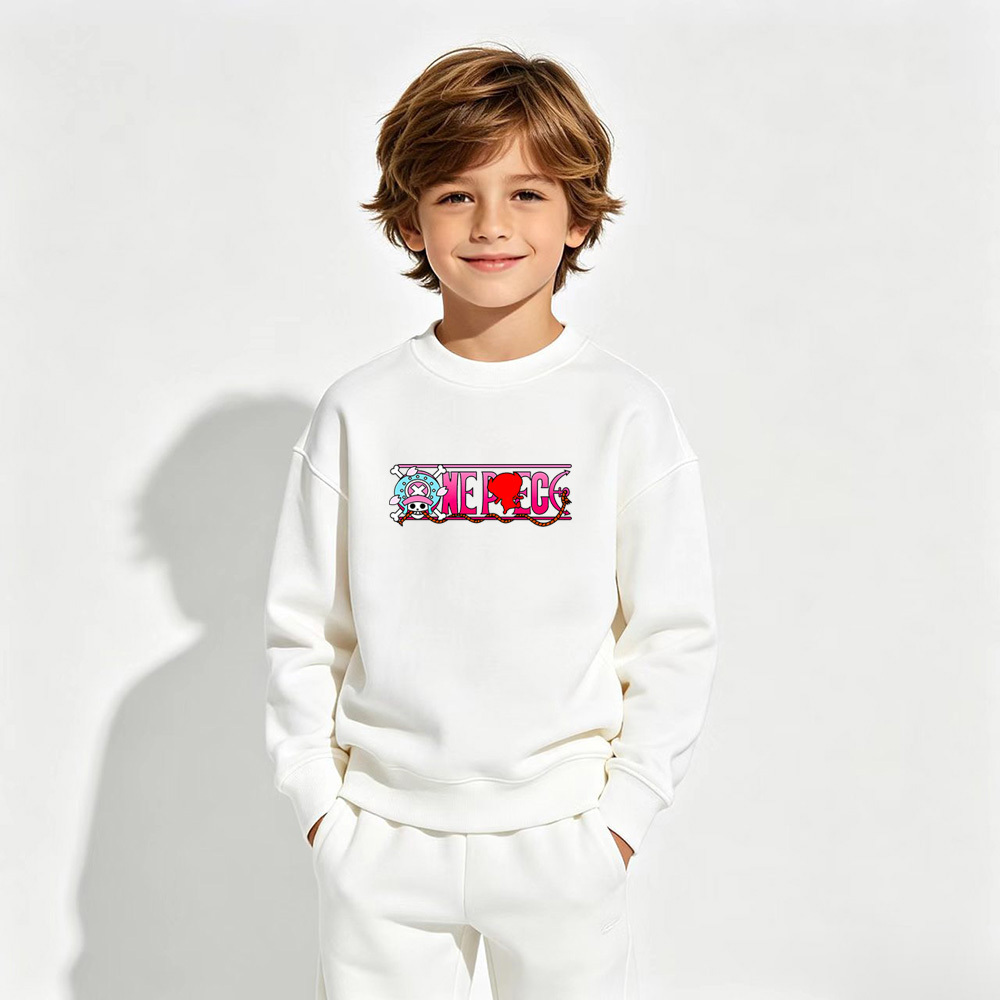 One Piece Anime Graphic Crewneck Sweatshirt for Chopper Kids Cartoon Print Cotton Tee