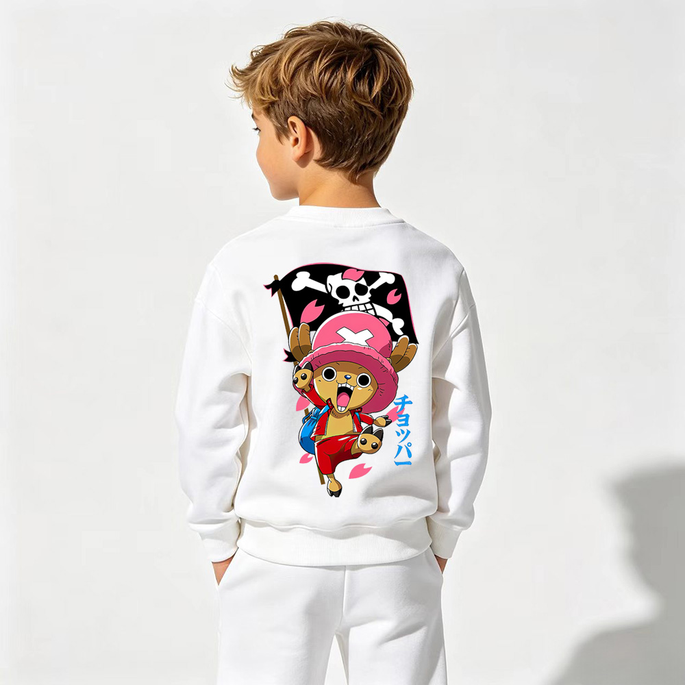 One Piece Anime Graphic Crewneck Sweatshirt for Chopper Kids Cartoon Print Cotton Tee